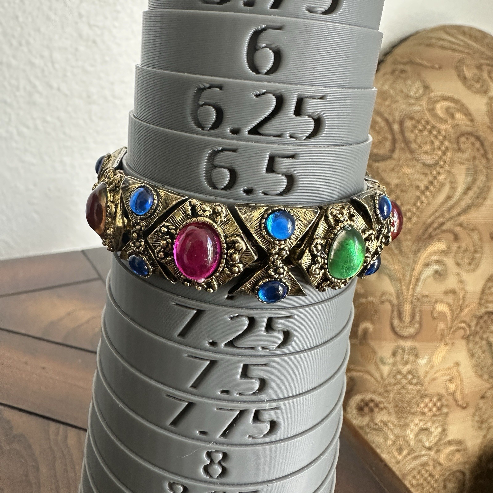 VTG Byzantine Etruscan Mogul Cabs Bracelet 7 Inch w Earrings Multicolor Ornate