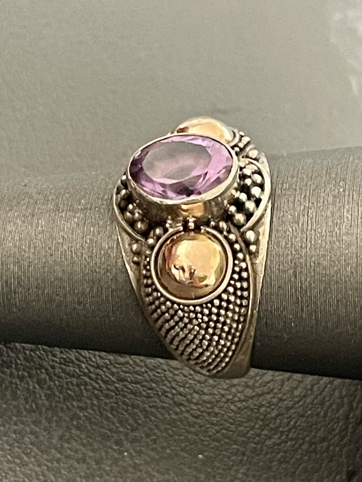 Vintage 925 Silver 18KT Yellow Gold 1.2CT Amethyst Ring (H12)