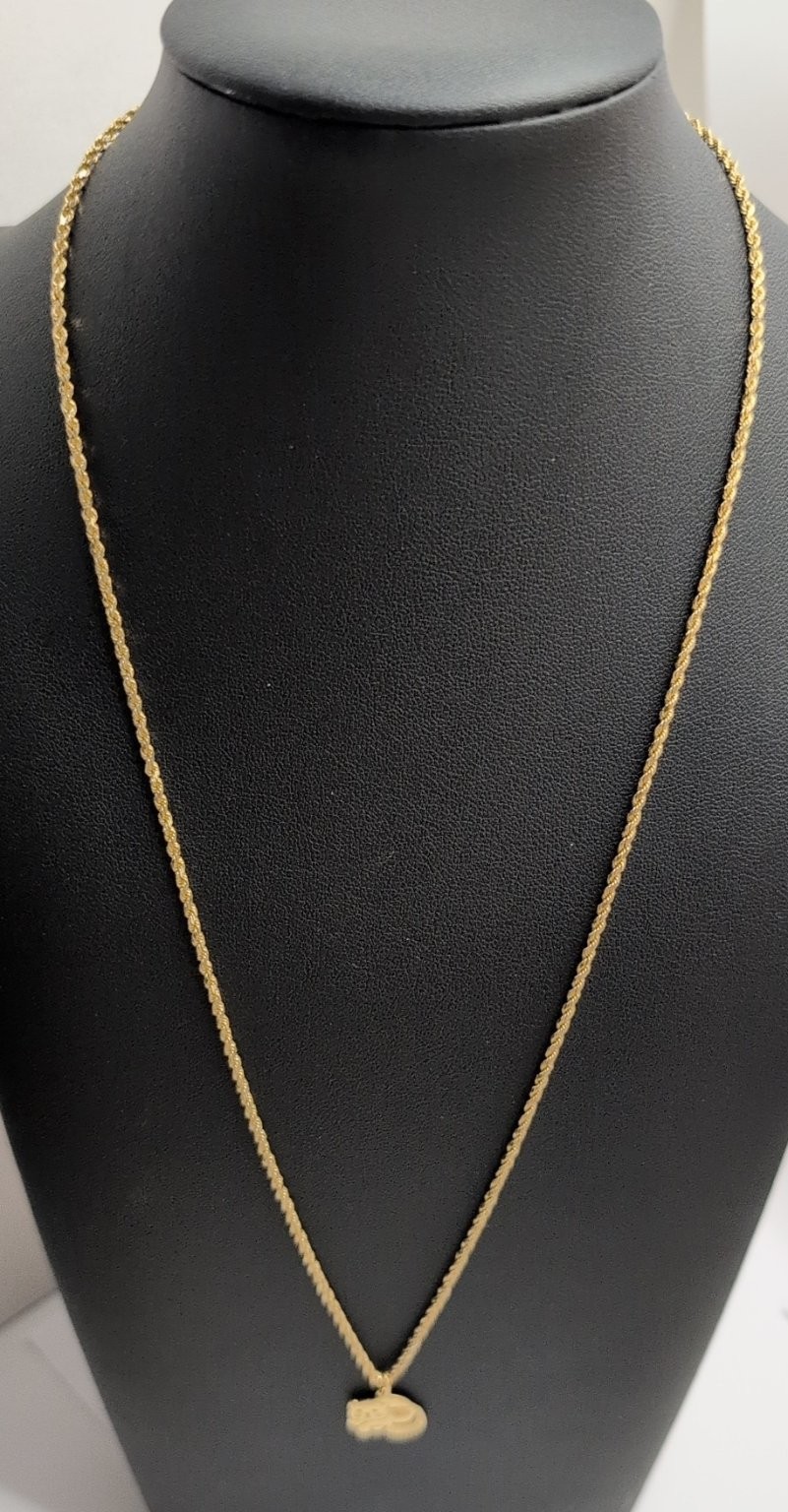 VTG 14k Cat Pendant | 10K Yellow Gold Rope Chain Necklace 18 Inch 3.17 total g