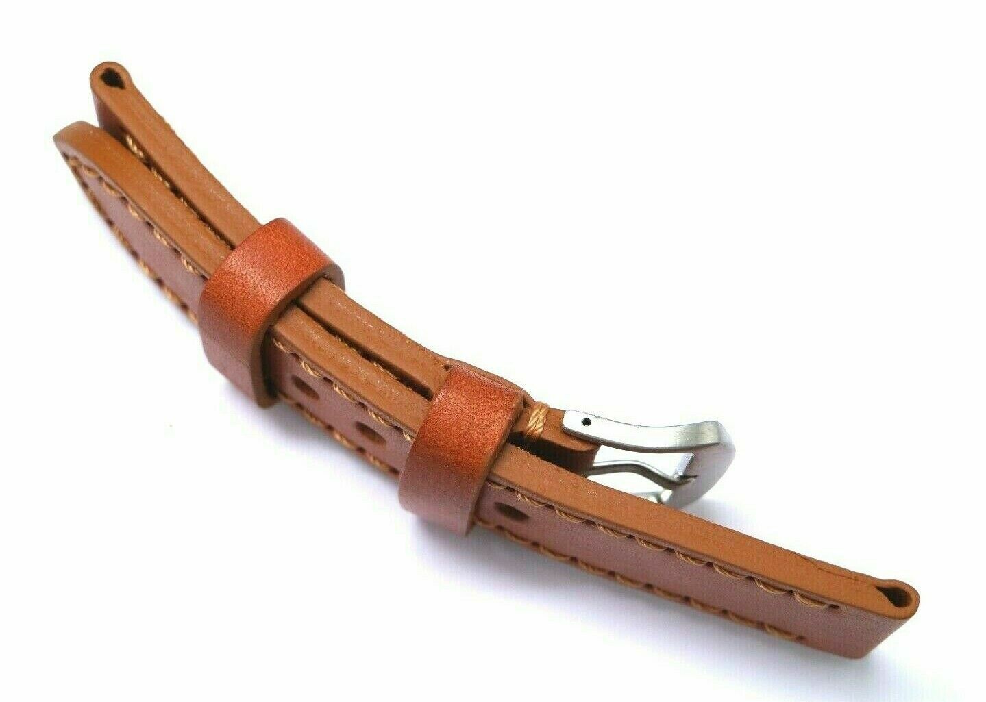 24mm Quality Orange Brown Genuine Leather Watch Band Stainless Matte Buckle
