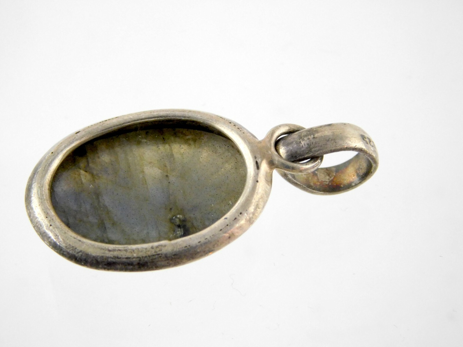 Vintage Sterling Silver Labradorite Cabochon Pendant 925 1.5 Inches 8.8 Grams