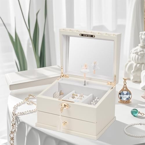 Lihou PapaQ Wooden Ballerina Medium Musical Jewelry Box with Mirror and Lock …