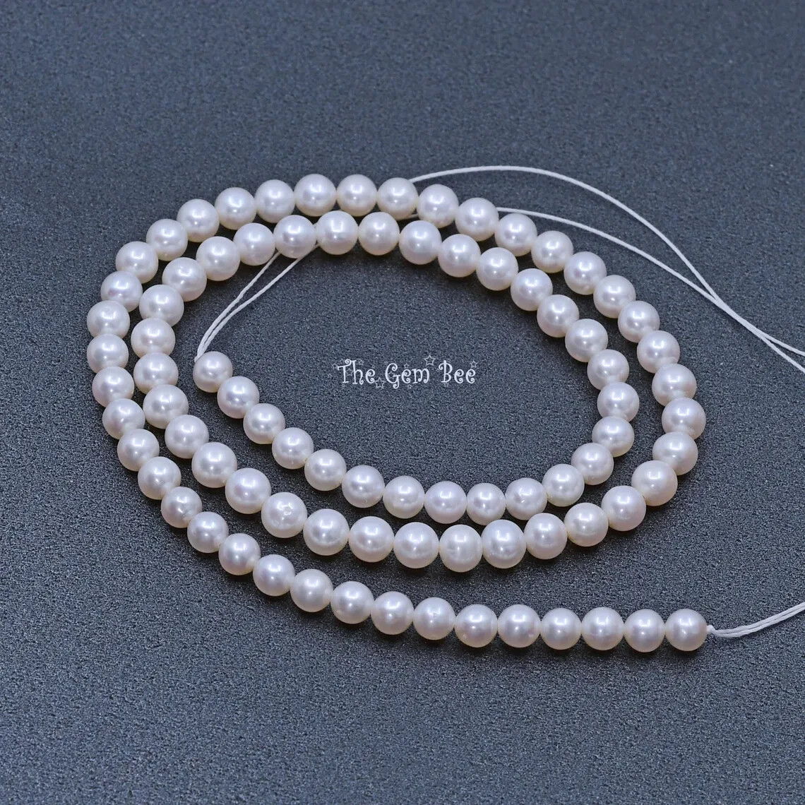 5mm Glowing Iridescent FW Cultured Near Round Cream White Pearl Bead 15.2″ (84)