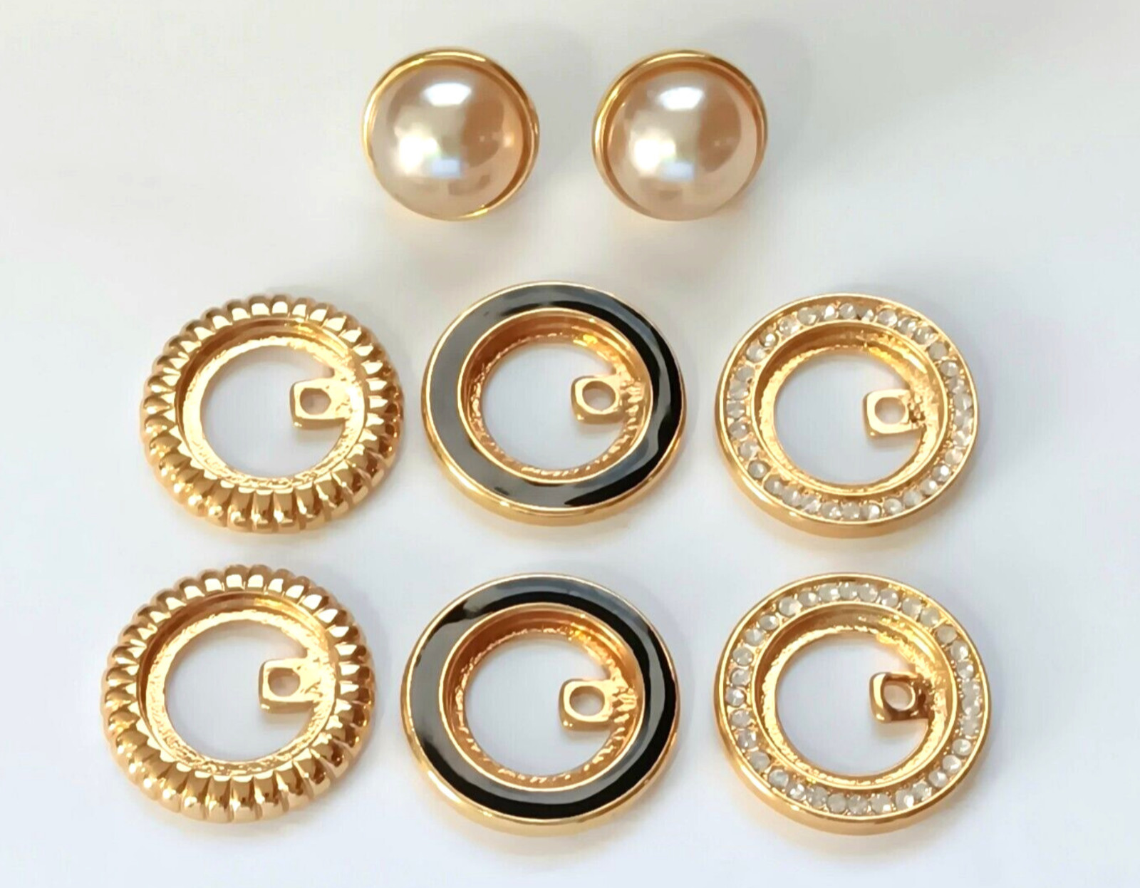 NEW Stamped KJL Kenneth J Lane 3 in 1 Faux Pearl & Rhinestone Stud CLIP Earrings