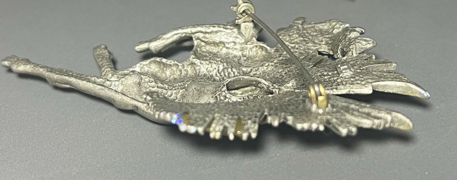 Vintage JJ Jonette Brooch Pewter Horse Pegasus Purple Glitter 3.5 Inches