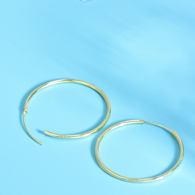 925 Sterling Silver 18K Gold 1.2mm Endless Hoop Earrings Ear Set Round PE16