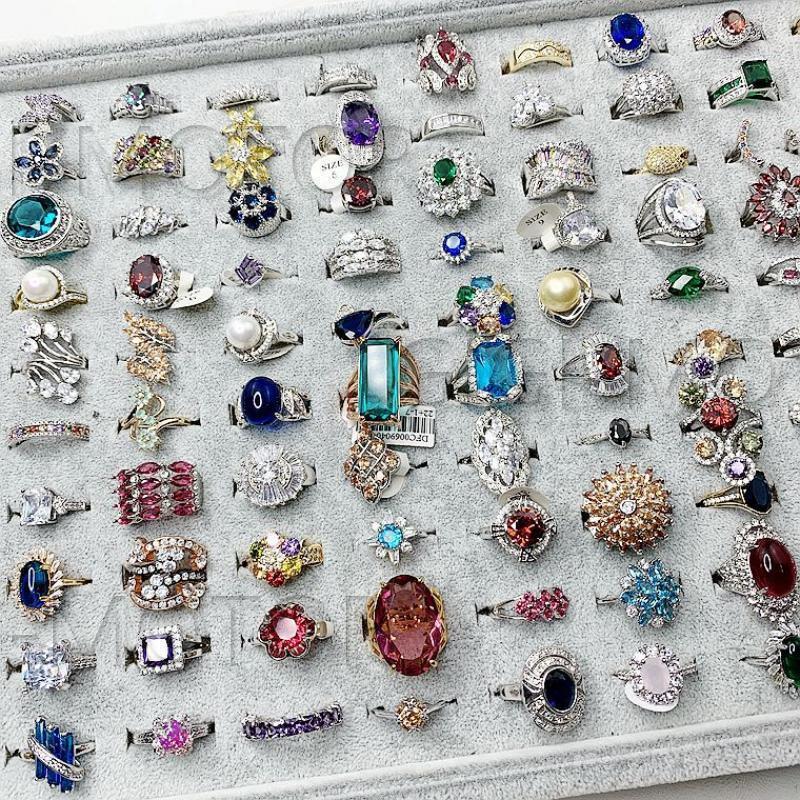 20-100x Wholesale Colored Zircon Rings Bulk Rings Jewelry Mixed Sizes