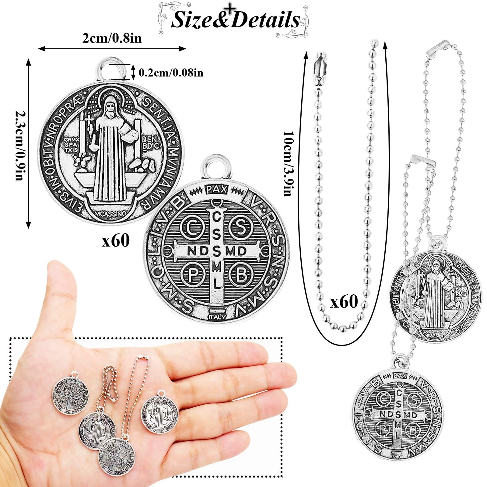 120 Pieces St Benedict Medals Accessory Set, 60Pcs 0.9 x 0.79in Cross Protect…