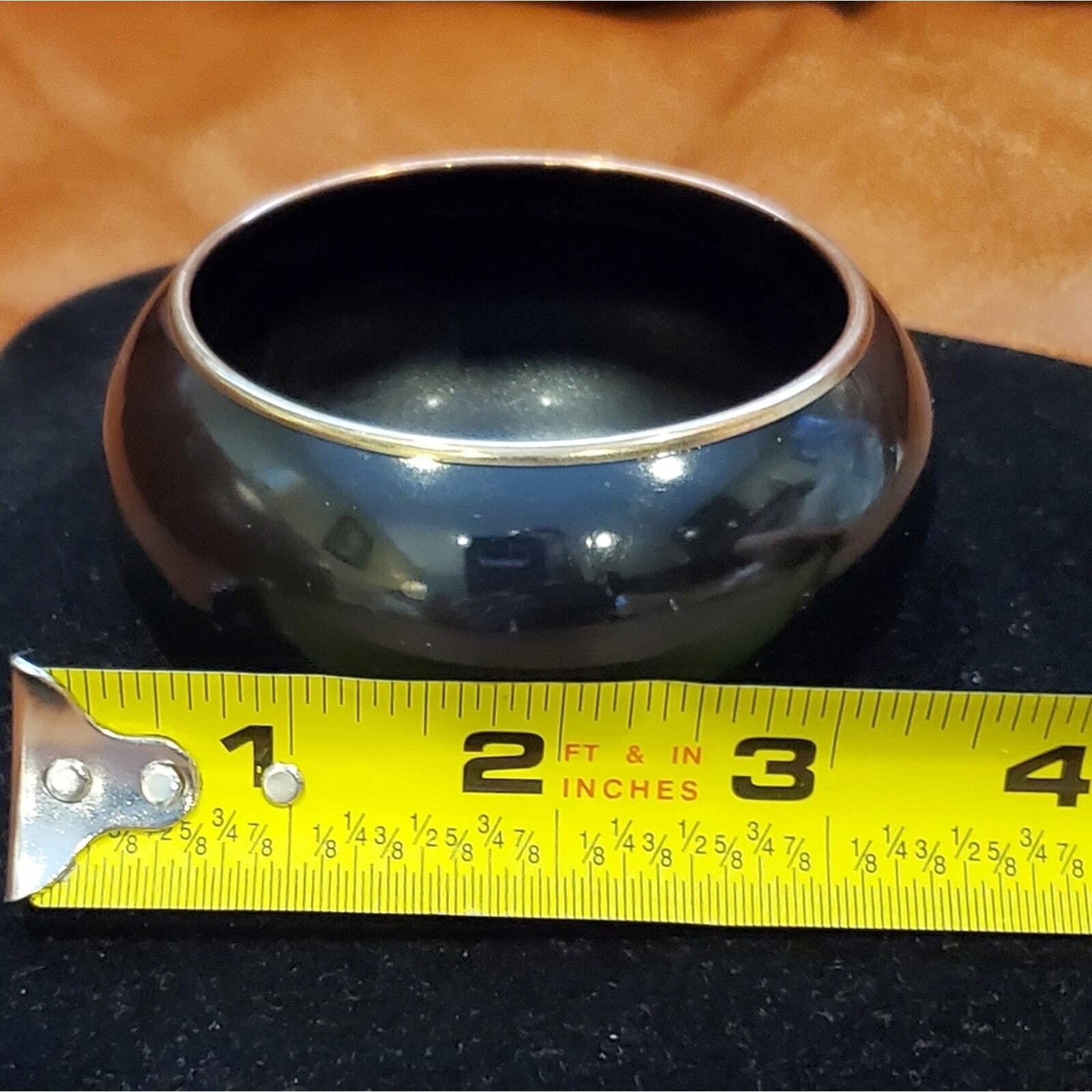 3.5 inch x 3.25 inch Bllack and Gold Metal Bangle Bracelet 2 3/4 inch Opening