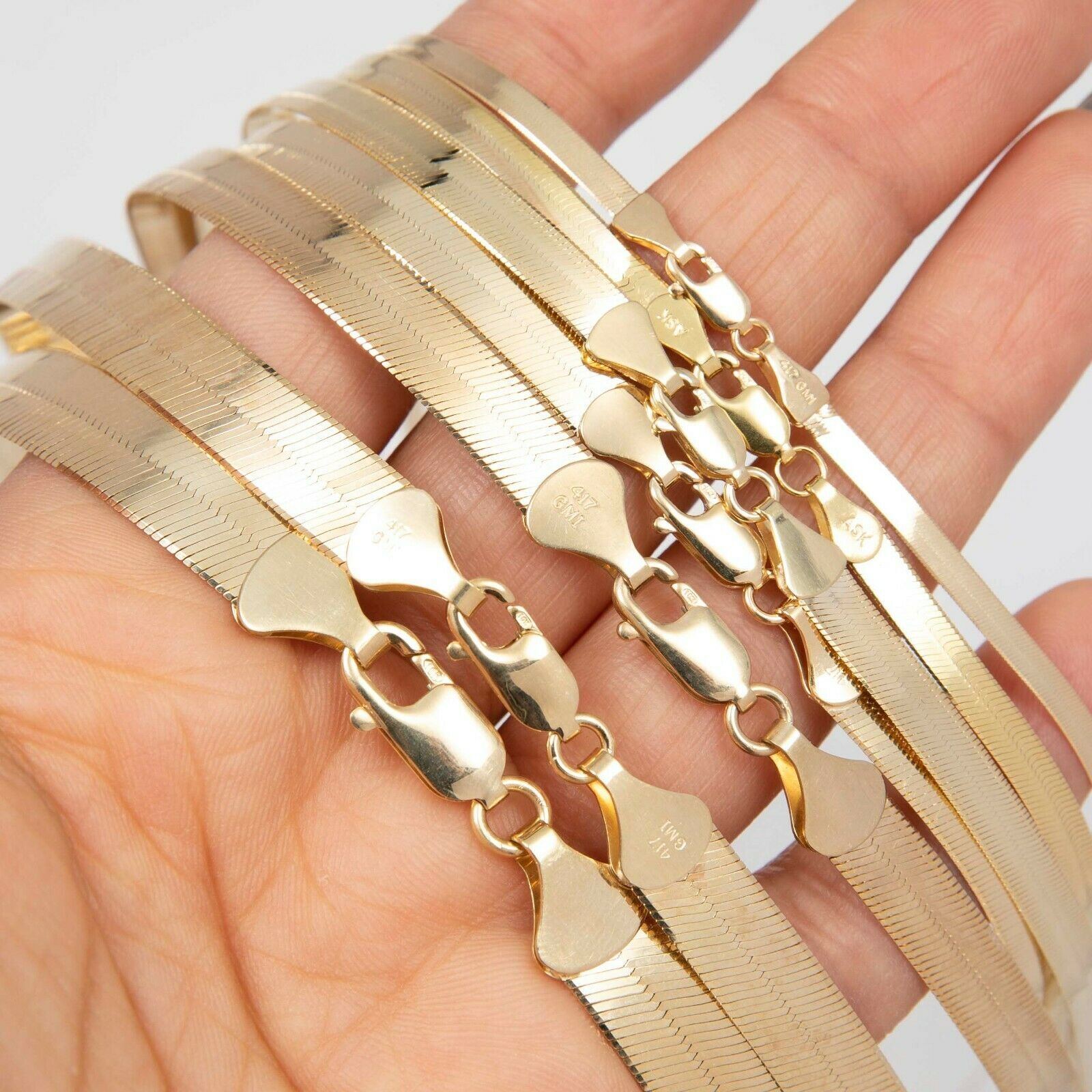 High Polished Herringbone Necklace Chain 10K Solid Yellow Gold All Sizes