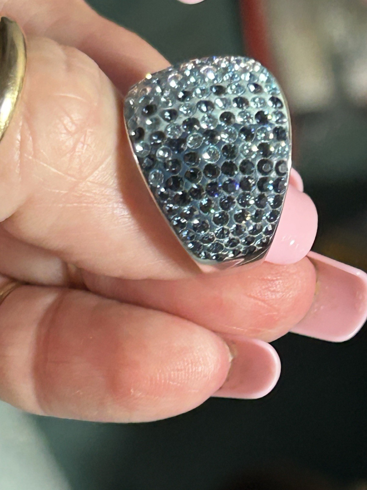 Amazing gradient blue crystals set in resin sterling silver ring size 8
