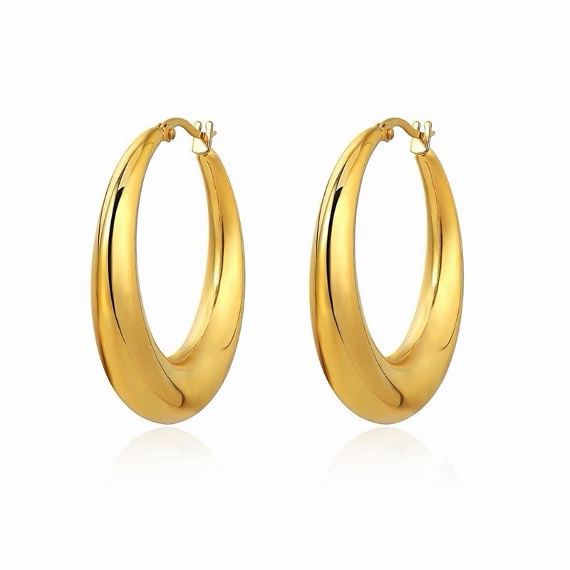Chunky Hoop Earrings 925 Sterling Silver Posts Gold or Silver Thick Hoops