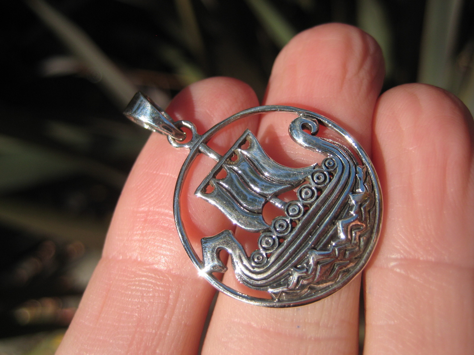925 silver Norse viking ship boat pendant necklace Thailand jewelry art A14