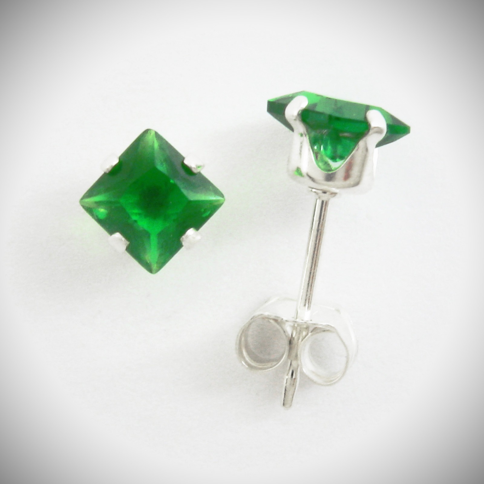 4mm Square Emerald Simulant Earrings – SOLID 925 Sterling Silver