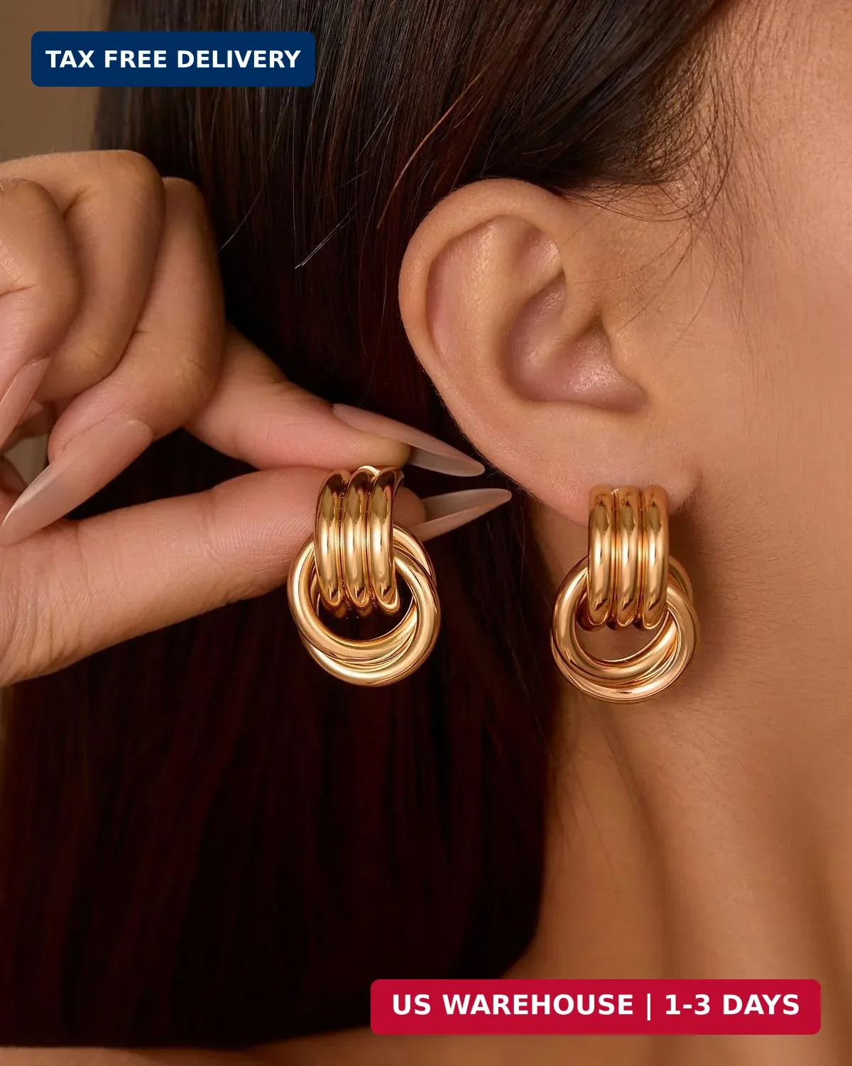 14K Gold Silver Knot Earrings for Women Heart Link Drop Dangle Earring Chunky St