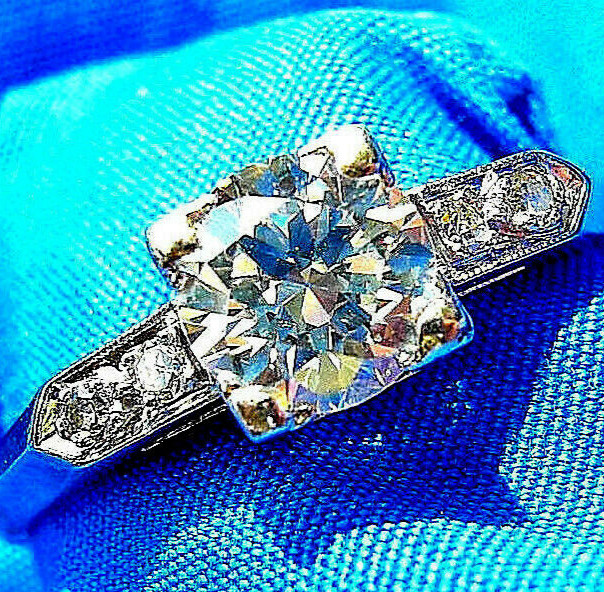Original EARTH MINED DIAMOND Deco Engagement Ring Vintage PLATINUM Solitaire S 5