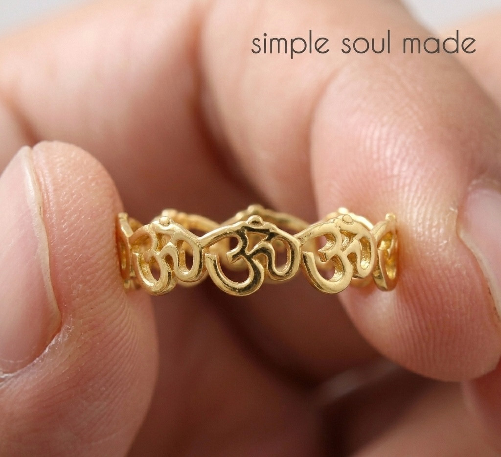 14K Gold Plated Om Symbol Ring 925 Sterling Silver Yoga Meditation Band Gift