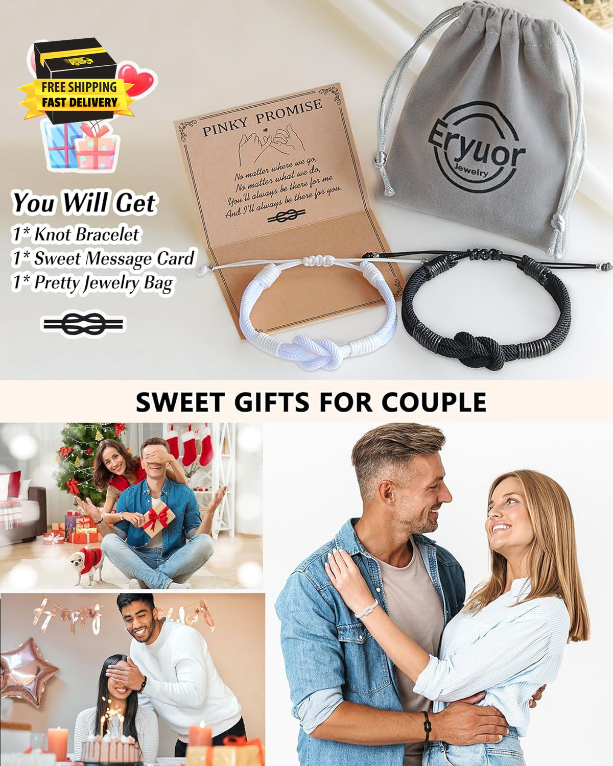 Pinky Promise Knot Bracelets, Couple Gifts Christmas Anniversary Valentines Men