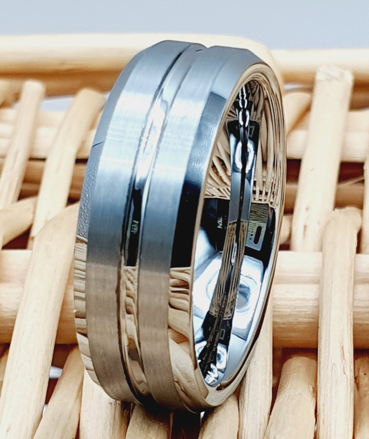 Matte Groove Tungsten Wedding Band Anniversary Promise Ring Silver Tungsten Ring