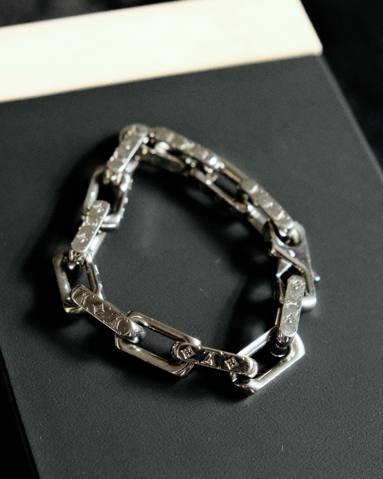 LV Louis Vuitton Monogram Men’s Bracelet Silver Size M