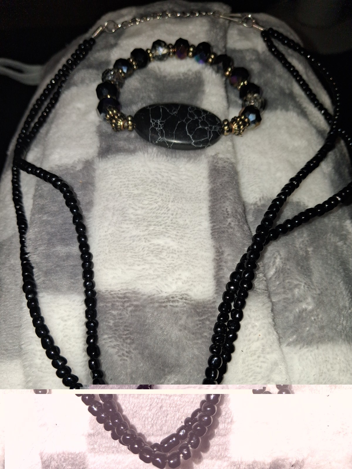 Black Ball/Bead Chain Beaded Necklace with Oval Charm Pendant and Clasp