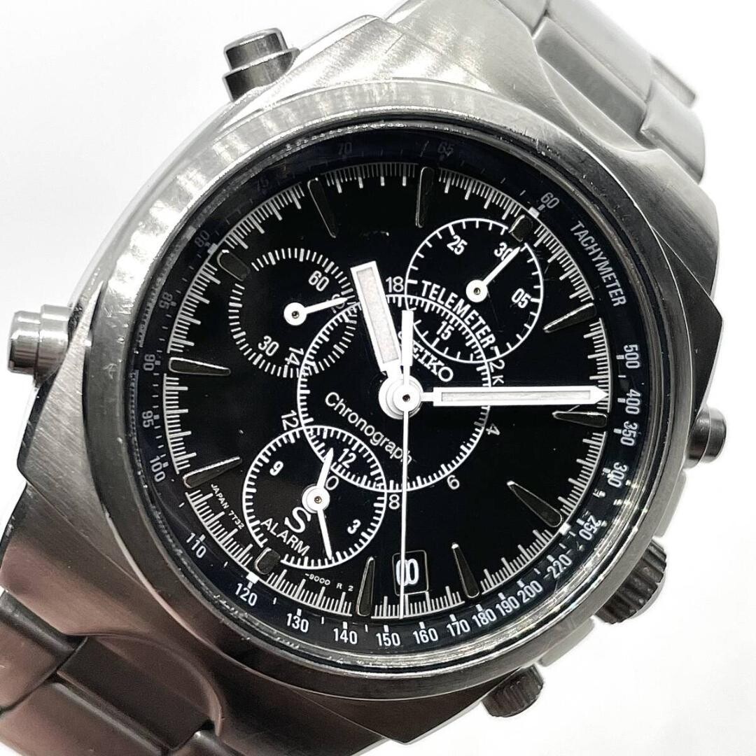 Seiko SUS 7T32-9000 Chronograph Alarm 1997 Black Dial Tachymeter Japan Watch