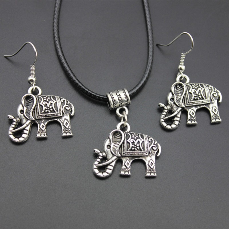 3Pcs Retro Elephant Earrings Necklace Set Bohemian Jewelry for Festival Party