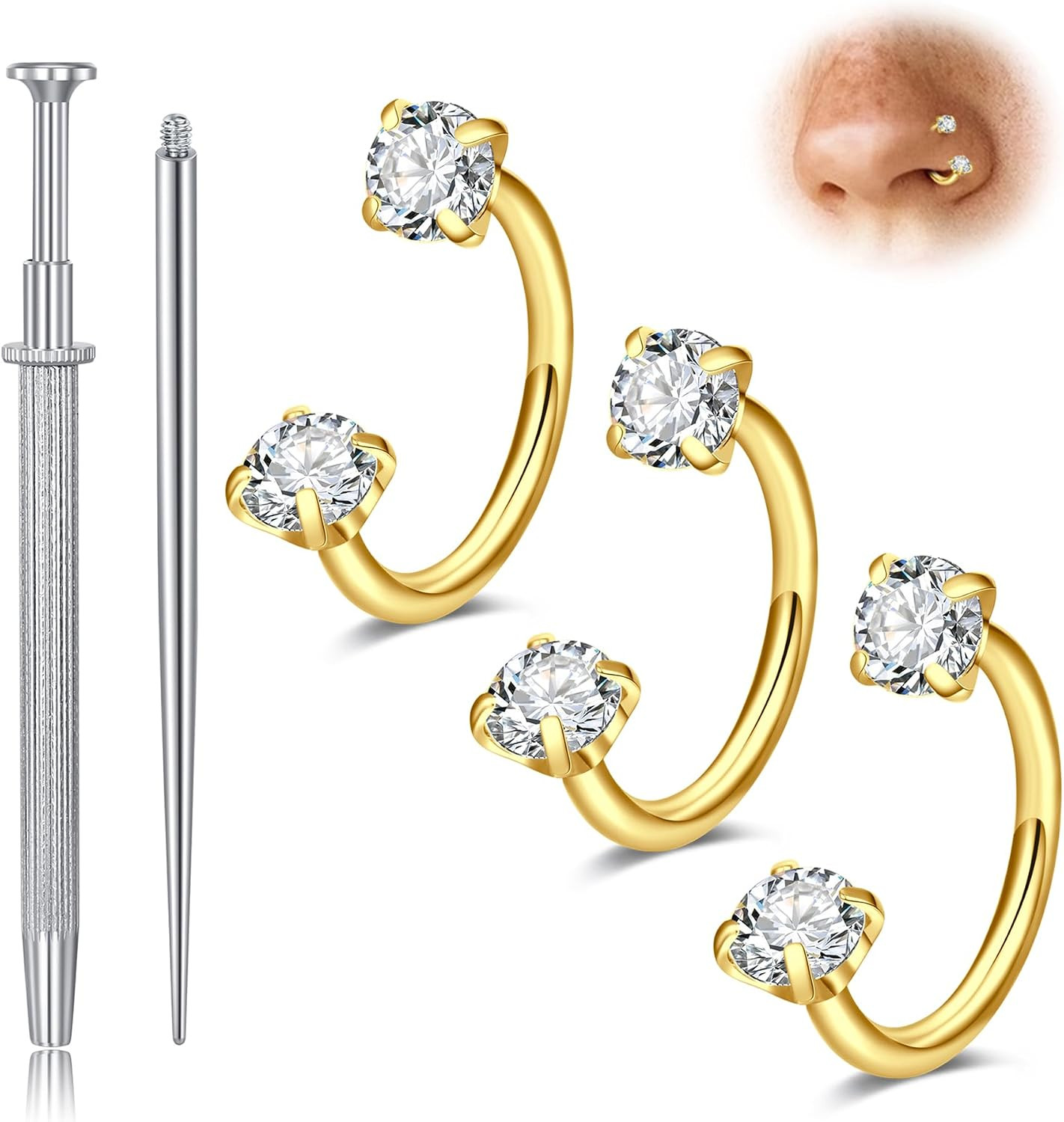 20G Nose Rings Hoops Nose Studs for Women Surgical Steel Hypoallergenic 20 Gauge