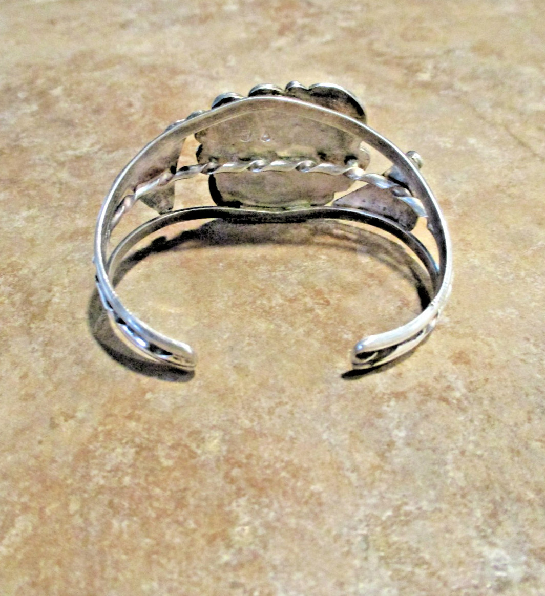 FINE Vintage Navajo Sterling Silver SEA FOAM Turquoise Applique Bracelet Sign FS