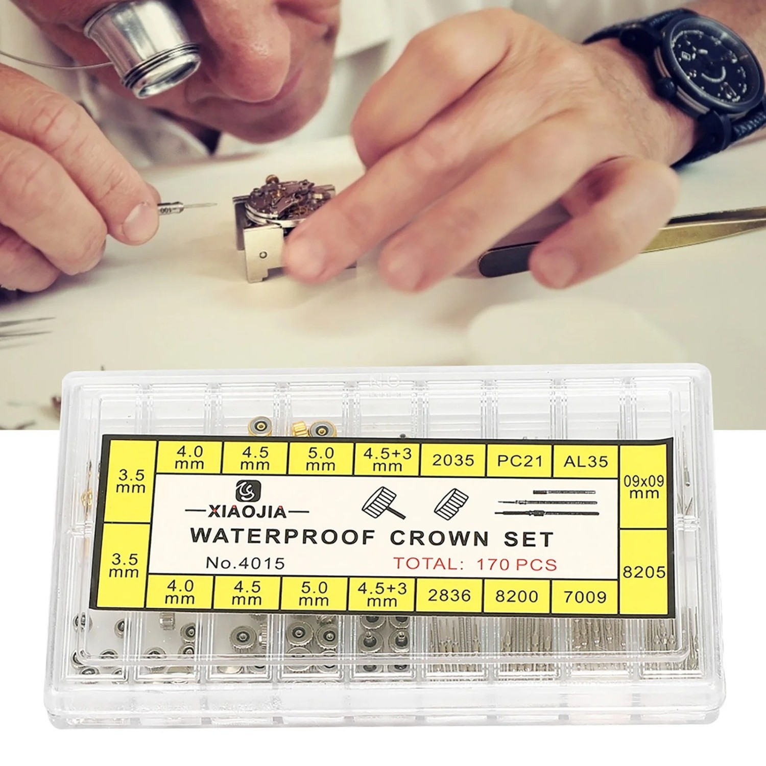 Assorted Watch Stem Extender & Crowns Repair Replacement Accessory Tool Box kit