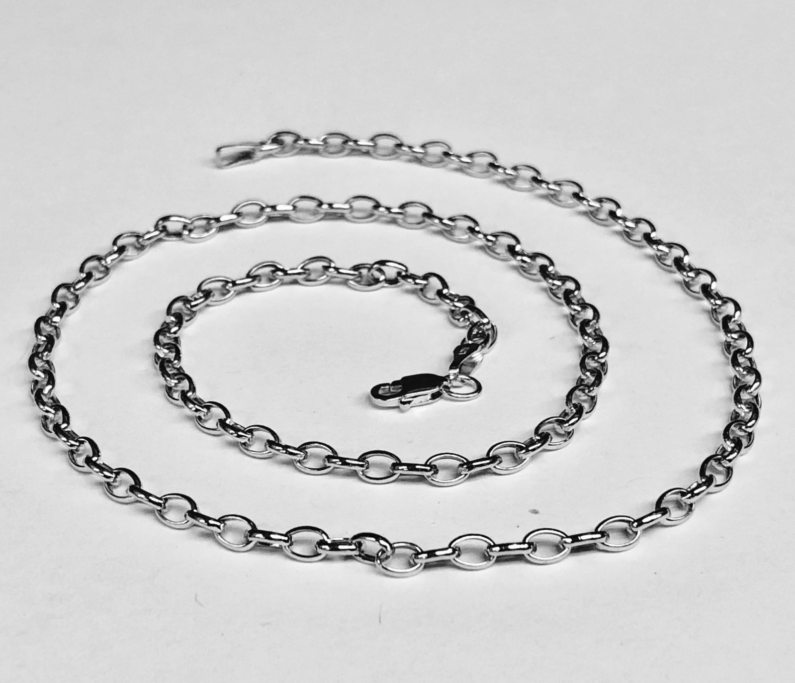 14k White Gold Oval Cable ROLO Link Pendant Chain/Necklace 18″ 3.3 mm 3.9 grams