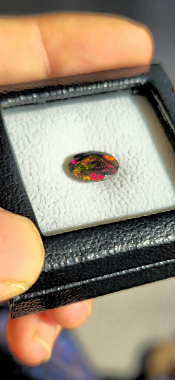 2.15ct Natural Solid Black Opal Faceted Oval Red Fire Multicolour Gemstone ✨️