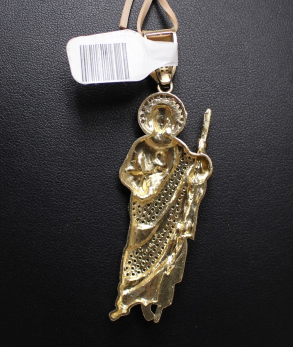 (RI3) 14K Yellow Gold Stone Religious Pendant – 2-3/4″ – 12.9 Grams