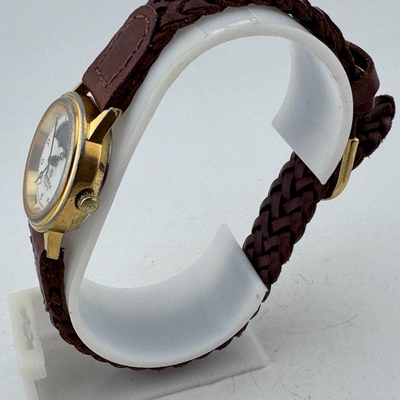VTG Armitron Quartz Watch Women Moon Phase Gold Tone Leather Analog New Batter