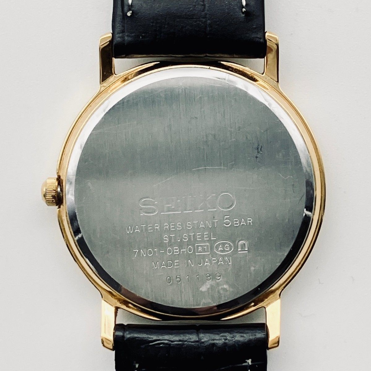 Working SEIKO 7N01 0BH0 Watch Men’s Ladies’ Gold Color White Dial Round Quartz