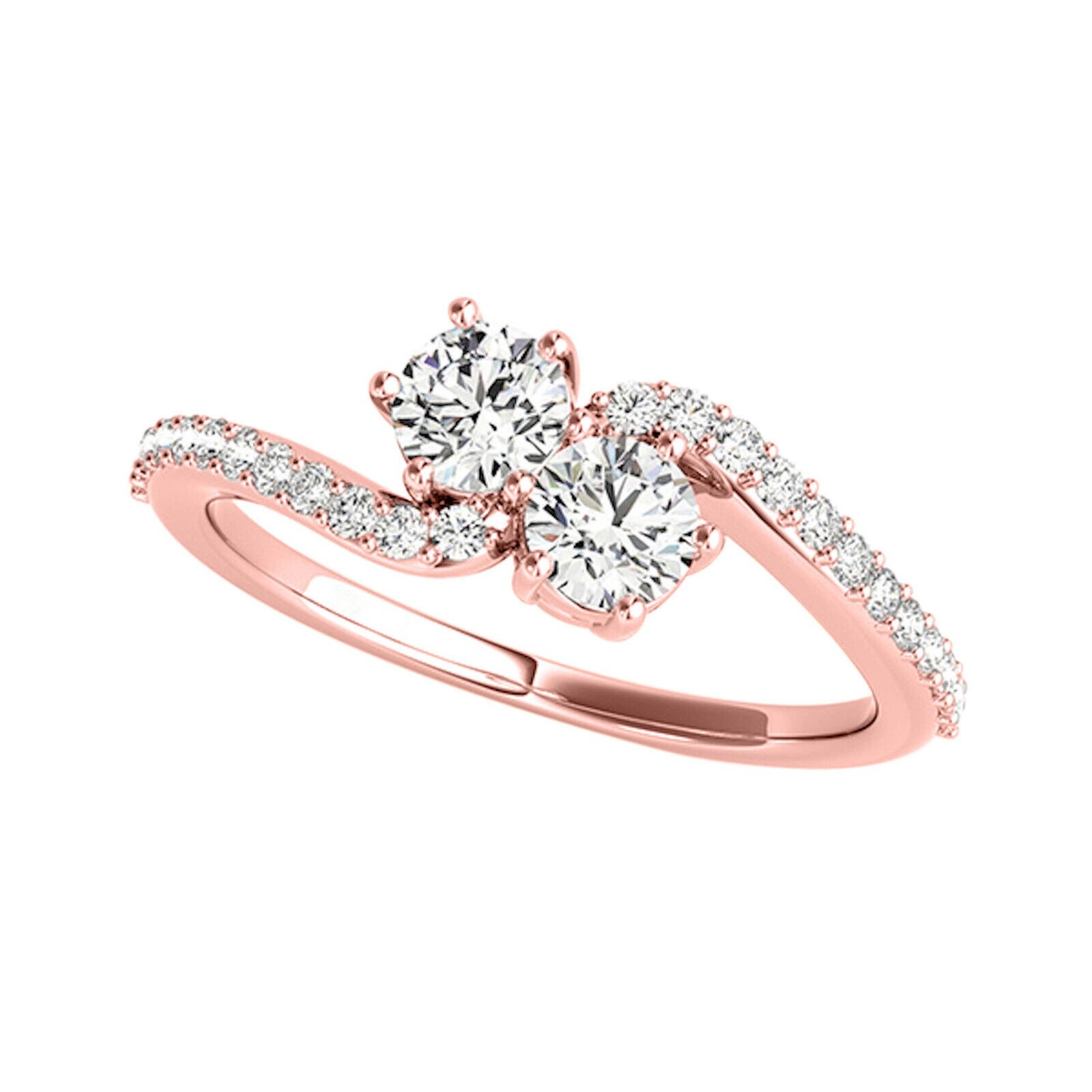 Two Stone Forever Engagement Ring 1 Ct Diamond Bridal Wedding 14k Rose Gold Over