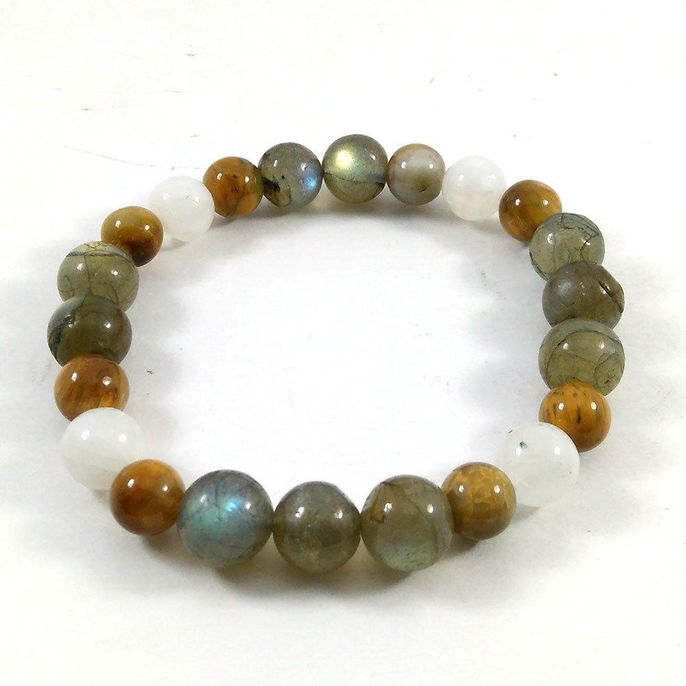 Natural Beaded Stretch Bracelet Smooth Round Beads 7.25″ Handmade Jewelry Gift