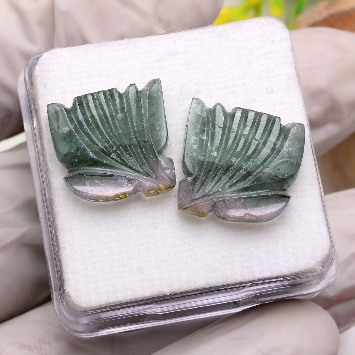 20.40 Cts Natural Tourmaline 15mmx14mm Bi Color Pair Carved Untreated Gemstones