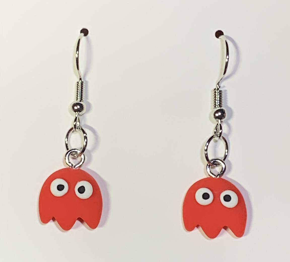 Silver Ghost From Pac-Man Drop Dangle Earrings!!