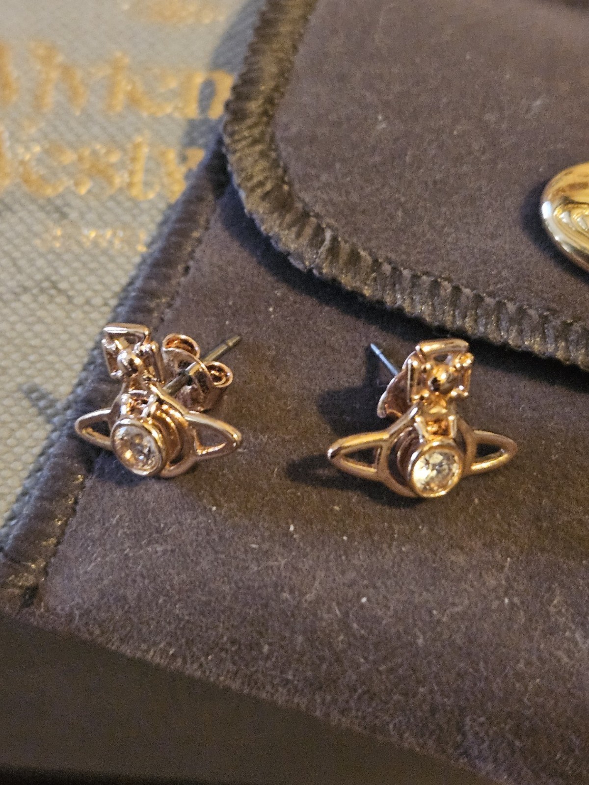Vivienne Westwood Rose Gold Petite Orb Diamante Earrings Boxed