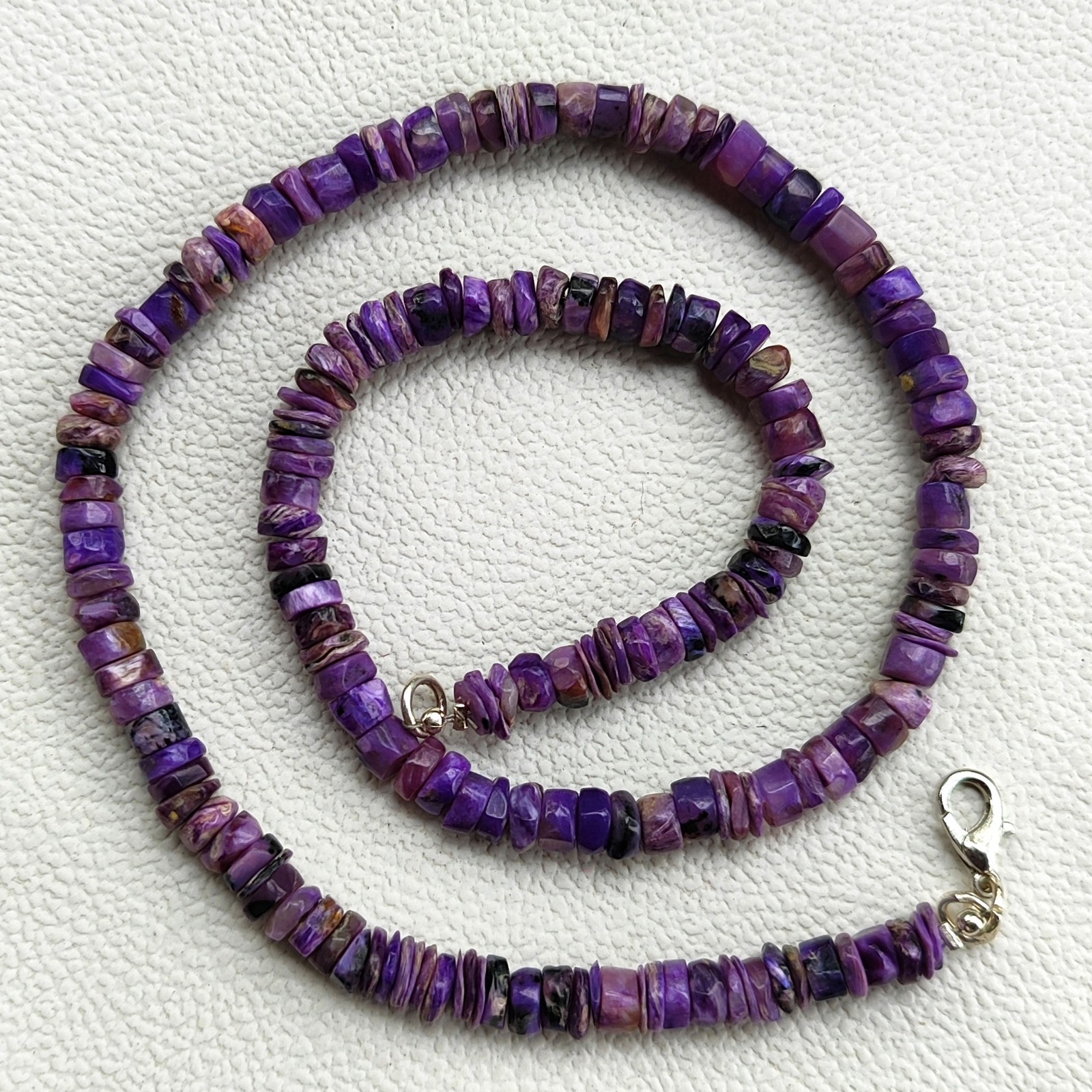 Natural Charoite Necklace 5-6mm Smooth Heishi Beads 17″ Purple India Gemstone