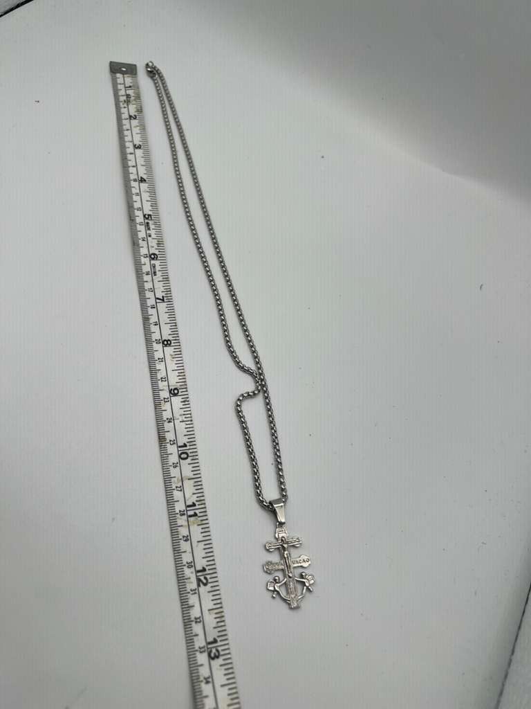 Silver Tone Anchor Cross Pendant Necklace Crucifix Saint Nautical Biker small