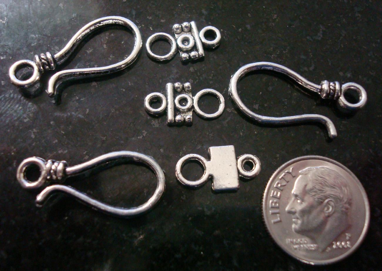 3 Large hook & eye clasps silver plated zinc necklace bracelet clasp 6pcs fpc199