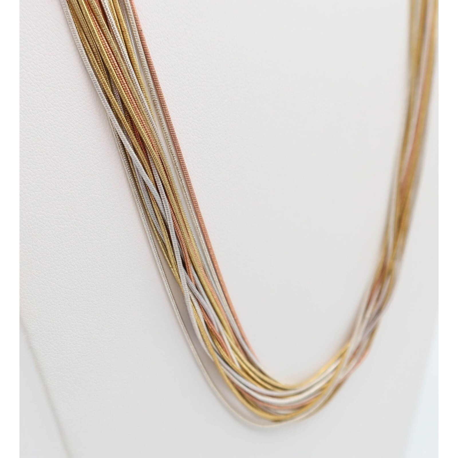 Multi Strand Snake Chain Ribbon Tie Necklace Silver/Gold/Rose Gold Tone 29″