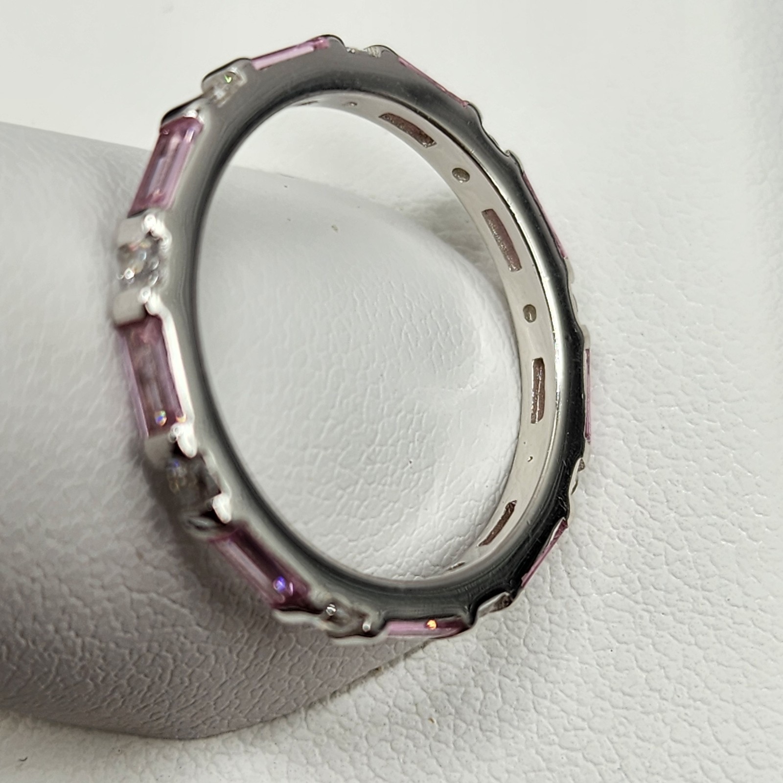 925 NEW Sterling Silver Band Pink & White CZs Eternity Band Size 6 2mm