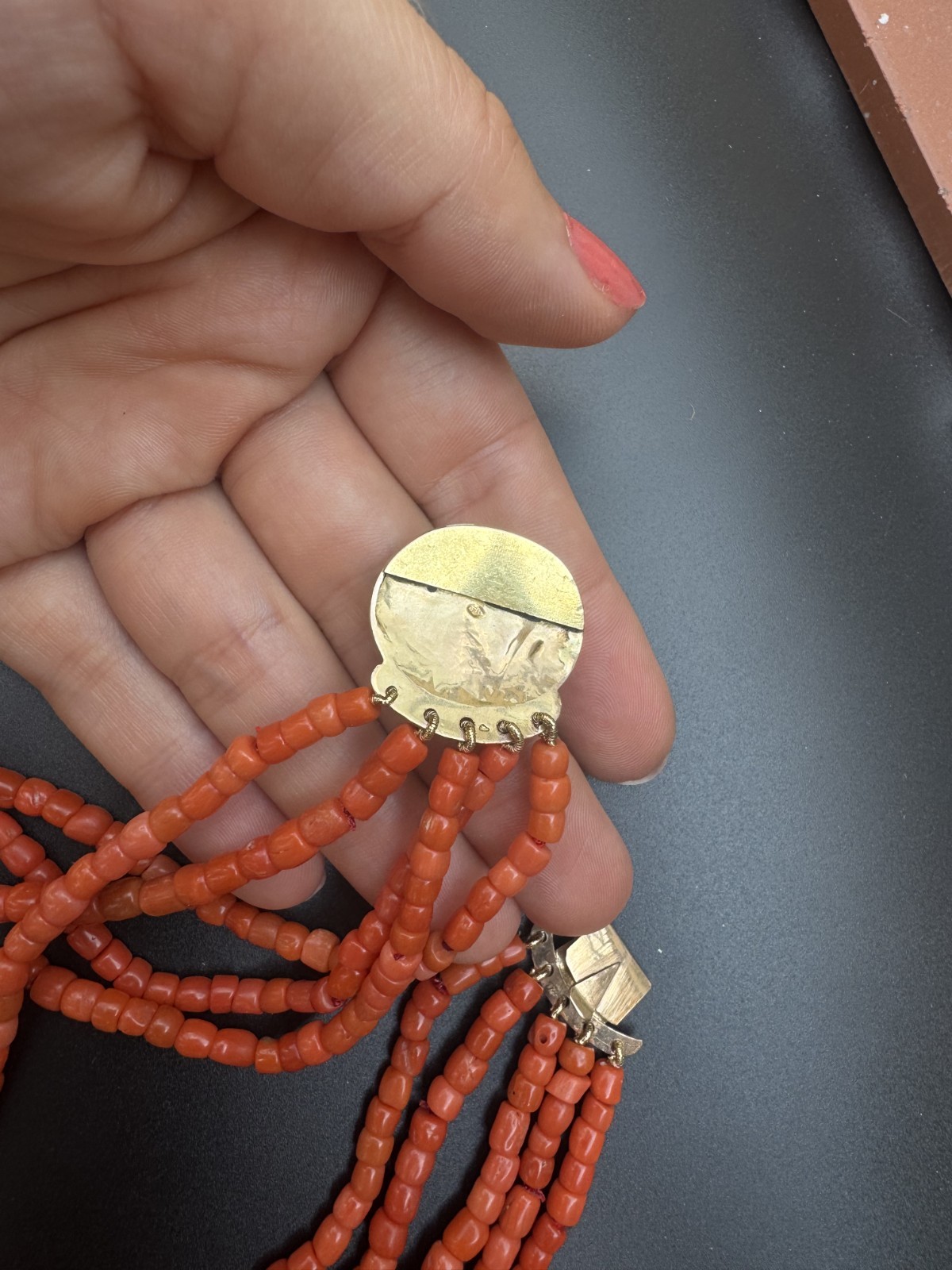 Napoleon Era 18kt Yellow Gold Multi Thread Red Coral Necklace