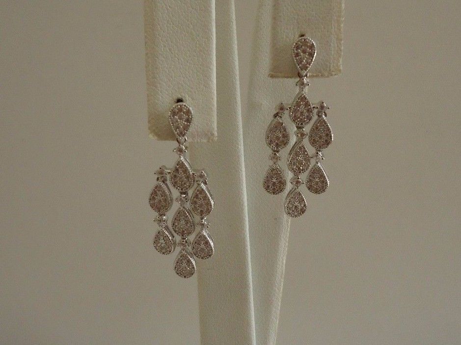 CHANDELIER DANGLING EARRINGS W/ 2 ct ACCENT/ 33MM BY 11MM /925 STERING SILVER
