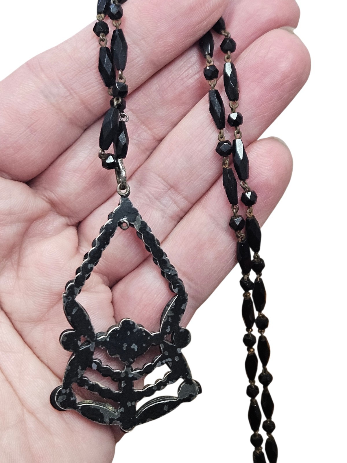 Victorian Mourning Festoon Sautoir Vintage Faceted Black 48″ Gothic Revival