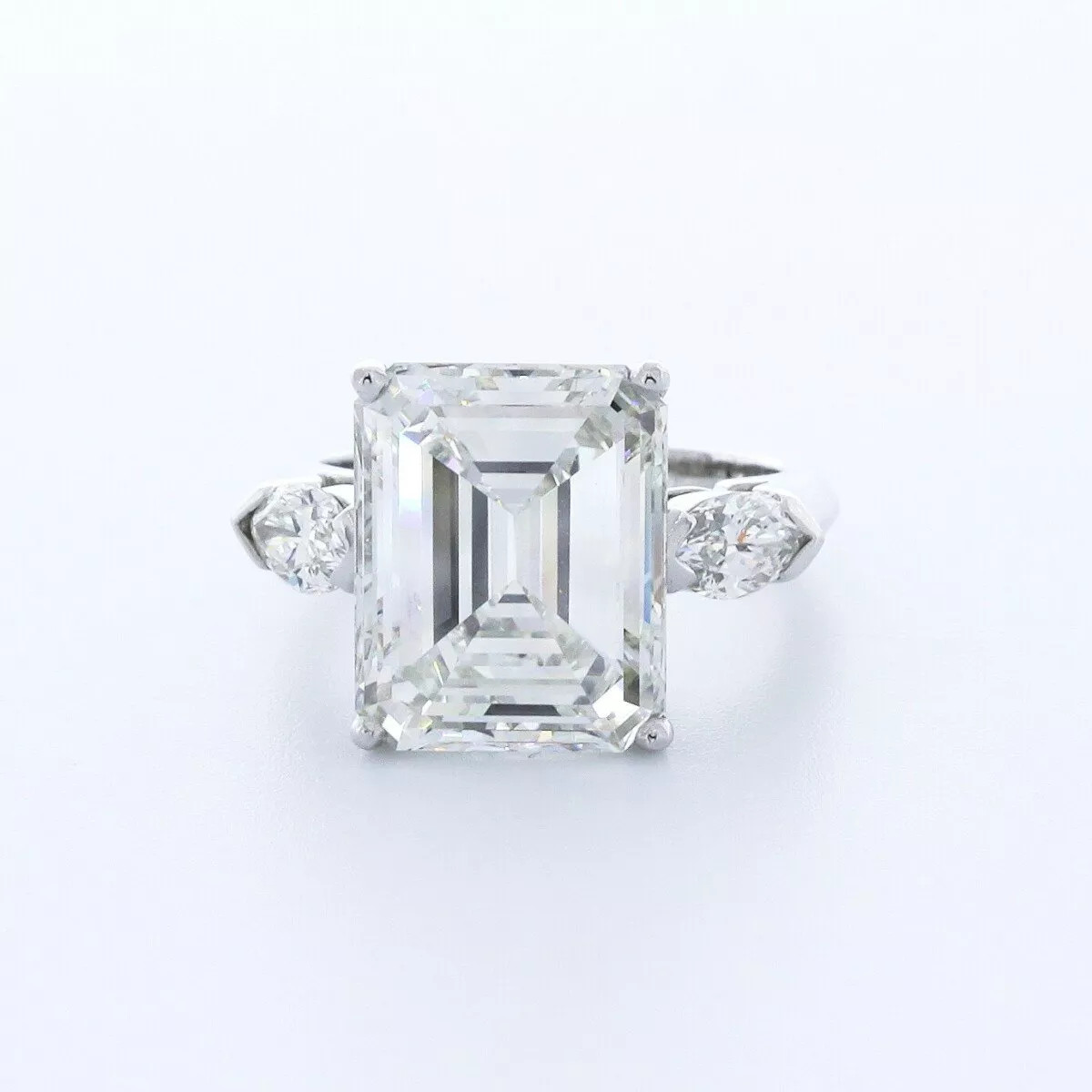 3-Stone Engagement Ring Solid Platinum 7.71 CT Emerald Lab-Grown Diamond H VS1