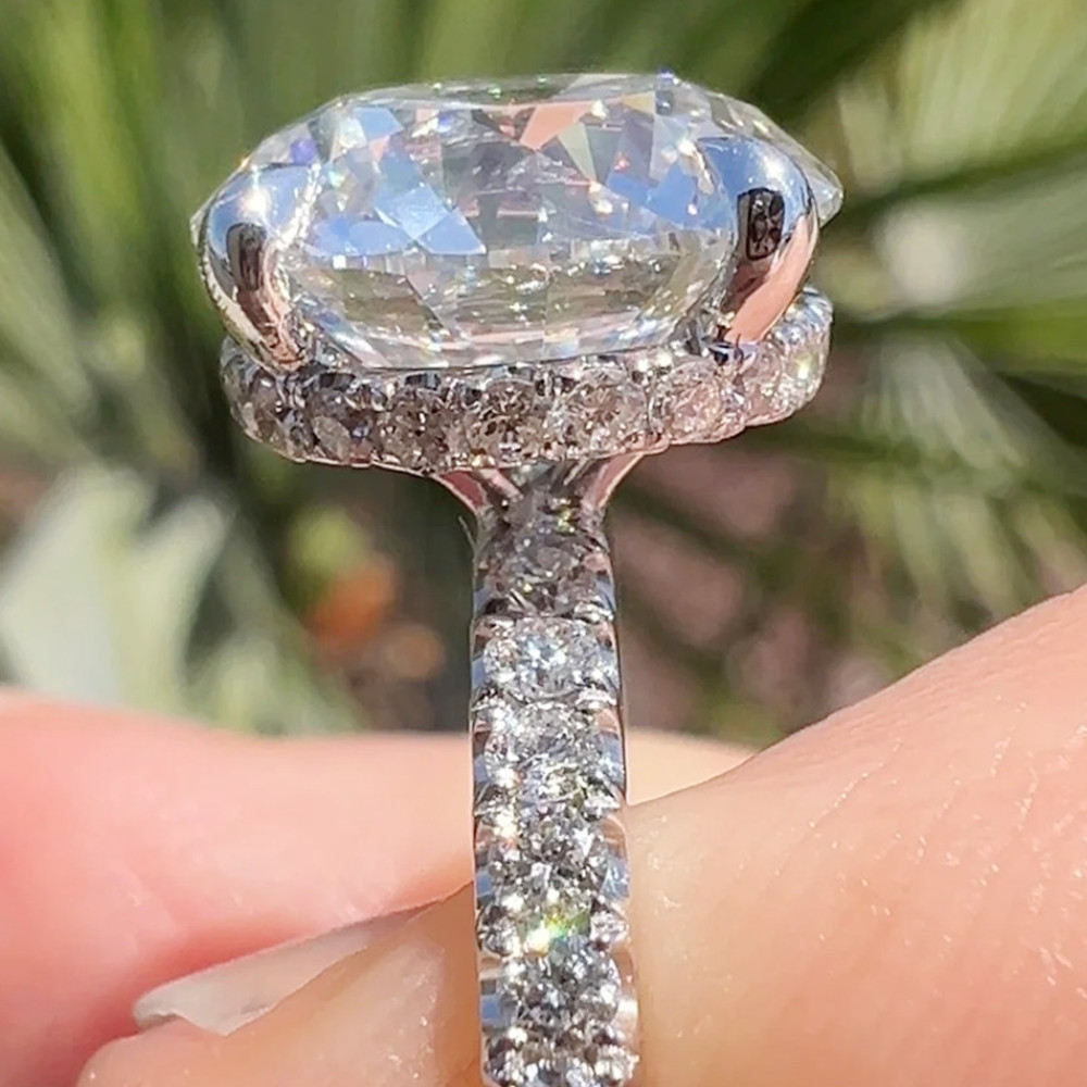 3.54 TCW Round Moissanite Hidden Halo Engagement Ring In 14K White Gold Plated